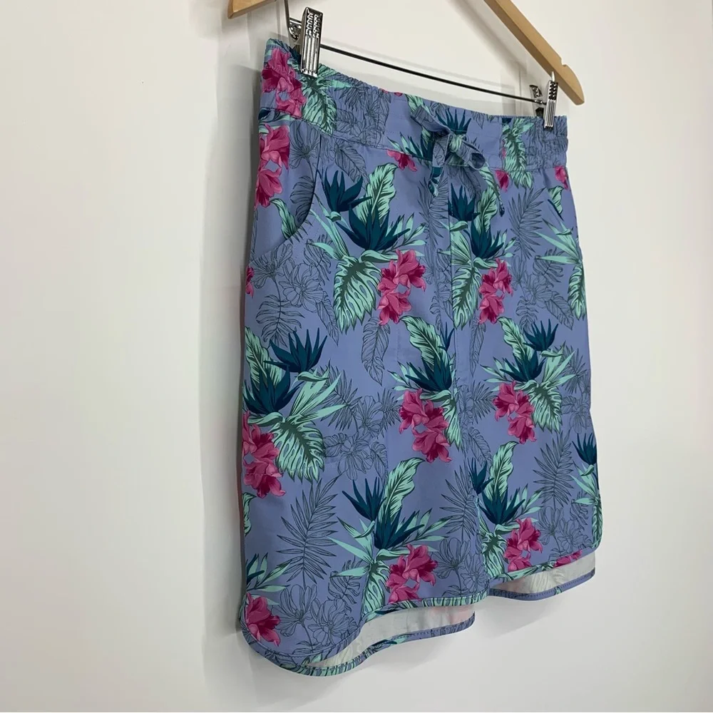 Duluth Trading Co Blue Green & Pink Tropical Palm Pull On Swim Skirt Cover Up